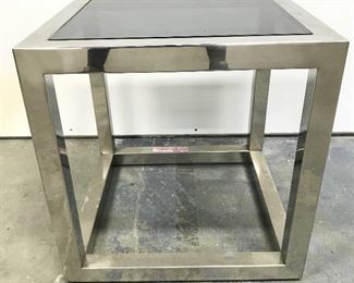 Industrial Modern Chrome Cube Shaped Side Table