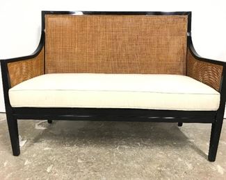 Caned Lacquered Asian Style Bench W Cushion