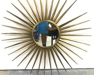 Gold Toned Brass Frame Sunburst Mirror