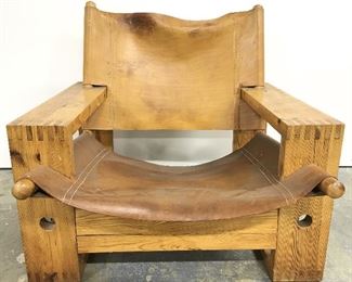 Vintage Low Wooden & Leather Armchair