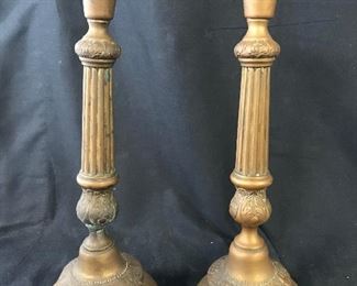 Pair Antique Brass Toned Candlestick Holders