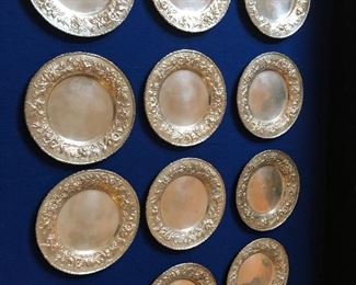 12 antique S Kirk & Son 6 1/4” dessert or bread plates, stamped” Sterling 128” on back $2,200 for the set