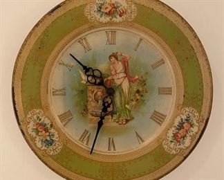 Antique tin litho Vienna Plate Clock w/ modern movement