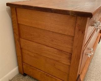 Antique primitive two drawer dresser/blanket chest with original glass handles