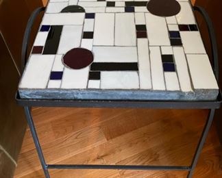 Custom made by local artist leaded slag glass and concrete accent table 