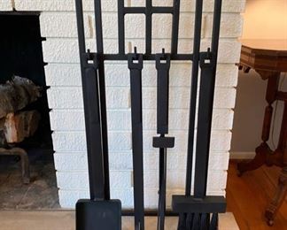Frank Lloyd Wright style black iron fireplace set