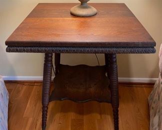 Antique glass ball and claw wood parlor table
