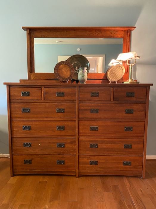 Mission style double chest of drawers with mirror
