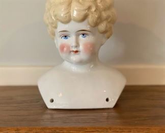 Antique porcelain china 6” Victorian blond doll head in excellent condition