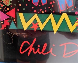 1989 Jeff Low signed “Chili Dogs - Hot Stuff” poster in excellent vintage condition