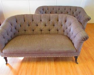 Pair of Tufted Love Seats Wearing Gray $350.00 each