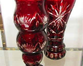 Ruby Cut to Clear Vases- Bulbous $135.00, Cylinder $235.00