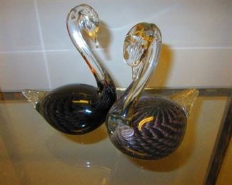 Glass Swans Signed F. M. Ronneby of Sweden $135.00 pair