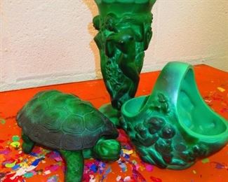 Schelvogt Art Deco- Nude Vase $325.00, Basket $95.00, Turtle $135.00