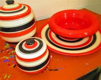 Erphila Large Canister $42.00, Erphila Small Canister $26.00, Erphila Large Platter $55.00, Czech Art Glass Bowl $52.00