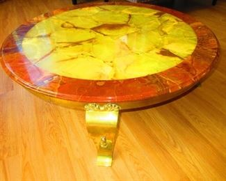 Mid-Century Modern Onyx Top Brass Table by Muellers of Mexico, Attribued to Arturo Pani $1,400.00