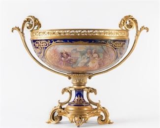 7: Sevres Finely Painted Centerpiece Urn w/ Ormolu Mounts