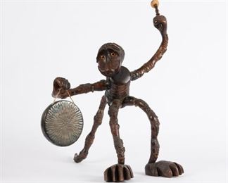 21: Antique Henry Howell (Attr.) Carved Monkey with Gong