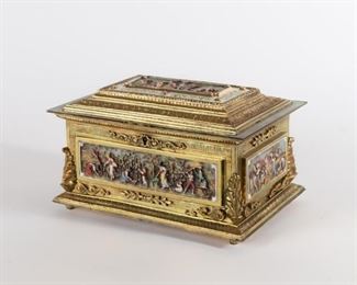 37: Bronze Jewelry Casket with Capodimonte Panels