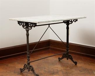 42: Antique Iron Garden Table with Marble Top