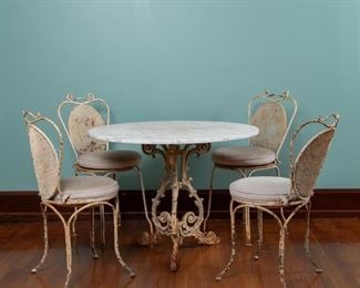 43: 19th c. French Garden Table and Four Chairs
