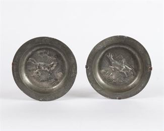 45: Pair of German Pewter Hunting Plates, Dated 1730