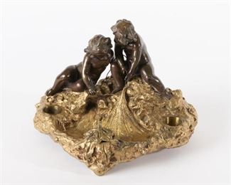 53: Gilt and Patinated Bronze Sculptural Inkwell, 19th c.