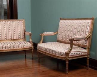 55: Pair of 19th c. French Louis XVI Giltwood Settees