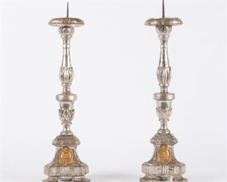 56: 19th c. French Silver-Leaf Cathedral Candle Prickets