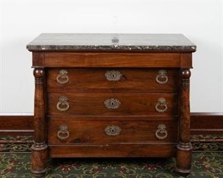 59: 19th c. French Empire Marble-Top Mahogany Chest