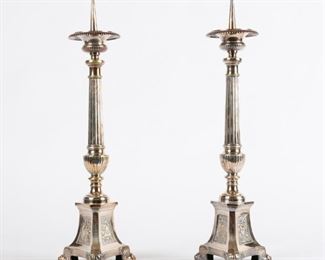 63: Pair of Silver-Plate Altar Candle Prickets