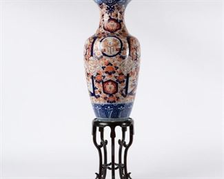 68: 19th c. Large Imari Vase with Rosewood Stand