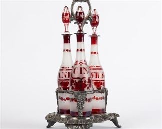 71: Sheffield Tantalus with Hand-Cut Glass Decanters