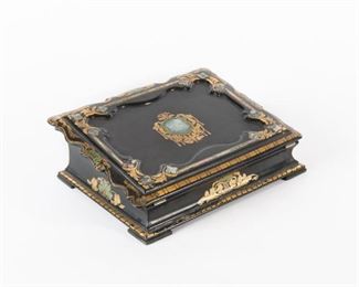 77: Japanned Lap Desk with Shell Inlay, 19th c.