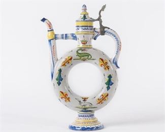 81: Antique French Faience Ewer, Francis I & Claude Emblems