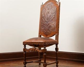 93: 19th c. Spanish Tooled Leather Side Chair