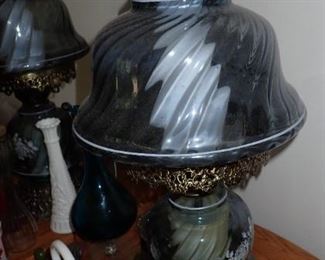 BLUE GLASS ELECTRIC HURRICANE LAMPS