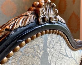 Close up of detail on custom upholstered chairs (part of the Henredon Dining Table set)