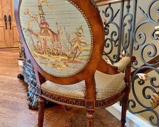 Back view of luxurious chinoiserie armchair