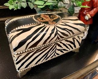 $28 - CHIC Zebra Print Box by Shubert Design. Measures 9” x 5” x 4.5”.