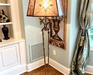 $1000 - HIGH-END Ornate Fine Arts Floor Lamp. The lamp measures 69” tall and the lamp shade measures 20” x 20”. Originally purchased for $2400.