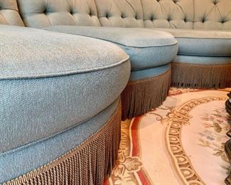 Close Up of Blue Tufted-Back Sectional Sofa by Henredon