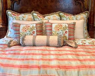 $550 - CUSTOM King Bedding Set includes: 1 Duvet Cover with Insert, 3 Euro Shams, 2 King Shams, 3 Decorative Pillows, and 1 Bolster Pillow. 