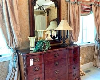 $650 - DESIGNER Chest of Drawers with Glass Top by Hickory & White. Measures 63” x 19” x 40”. Originally purchased for $1946.