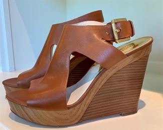 Price coming soon! Michael Kors Brown Leather Wedge Sandal. Womens size 10. 