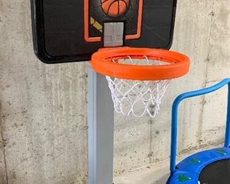 $28-Fisher-Price adjustable hoop. Measures 29"L x 39"W x 66"H.