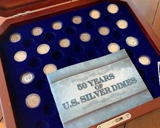 $250 - Collection of U.S. Silver Dimes with Case - Set of 18