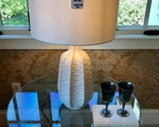 $90 - White Table Lamp - Measures 16” Diameter x 27” Tall - Originally purchased for $150.