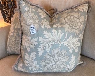 $40 PAIR - Custom Floral and Leaf Pillows - Measures 18” x 18”.