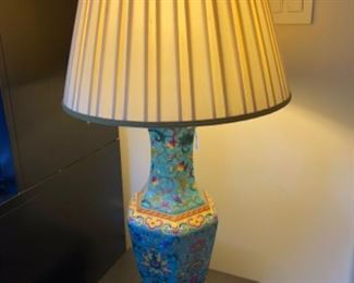 $40 - Colorful Floral Lamp with Shade - Measures 30” Tall. 